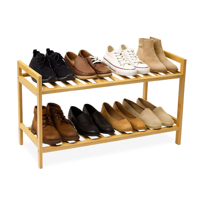 Stackable Bamboo Shoe Rack, 2 Levels, Holds 6 Pairs