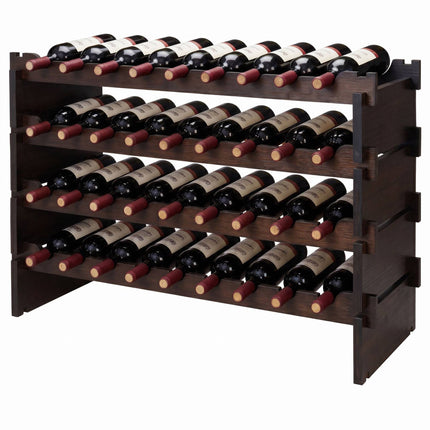 Stackable Bamboo Wine Rack for 36 Bottles, Self-Assembly, Dark Brown