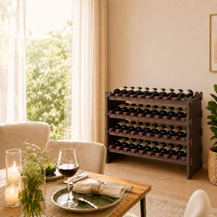 Stackable Bamboo Wine Rack for 36 Bottles, Self-Assembly, Dark Brown