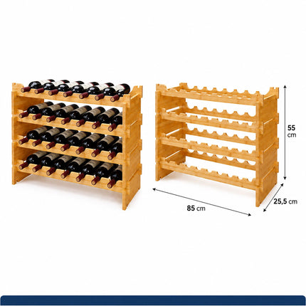 Stackable Bamboo Wine Rack for 36 Bottles, Self-Assembly, Natural