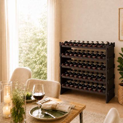 Stackable Bamboo Wine Rack for 45 Bottles, Self-Assembly, Dark Brown