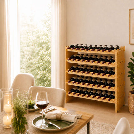 Stackable Bamboo Wine Rack for 45 Bottles, Self-Assembly, Natural