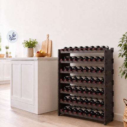 Stackable Bamboo Wine Rack for 63 Bottles, Self-Assembly, Dark Brown
