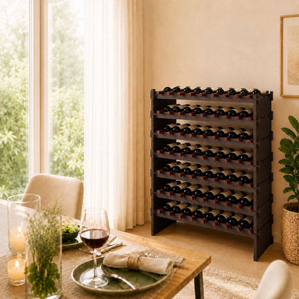 Stackable Bamboo Wine Rack for 63 Bottles, Self-Assembly, Dark Brown