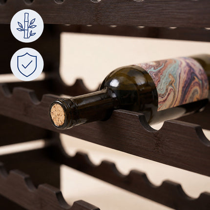 Stackable Bamboo Wine Rack for 63 Bottles, Self-Assembly, Dark Brown