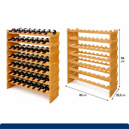 Stackable Bamboo Wine Rack for 63 Bottles, Self-Assembly, Natural