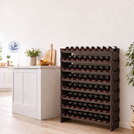 Stackable Bamboo Wine Rack for 72 Bottles, Self-Assembly, Dark Brown