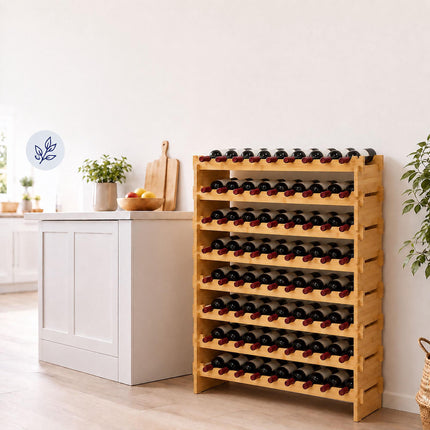 Stackable Bamboo Wine Rack for 72 Bottles, Self-Assembly, Natural