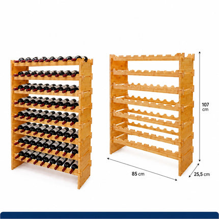 Stackable Bamboo Wine Rack for 72 Bottles, Self-Assembly, Natural