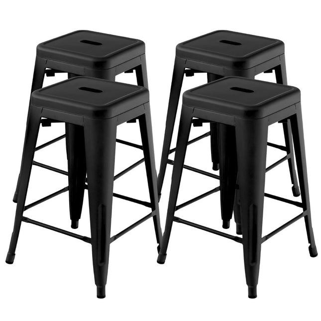 Stapelbare Barhocker aus schwarzem Metall, 4er-Set, 61 cm, 150 kg Tragkraft