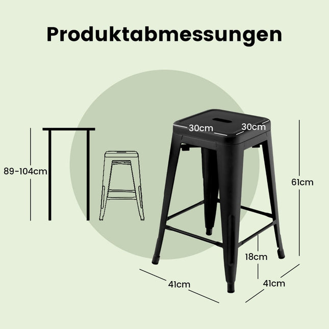 Stapelbare Barhocker aus schwarzem Metall, 4er-Set, 61 cm, 150 kg Tragkraft