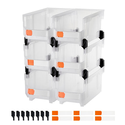 Stackable Clear Storage Bins, 6-Pack, 14.8 in
