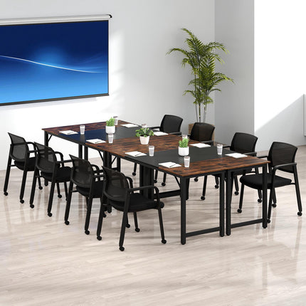 Stackable Conference Chairs Set of 2 with Wheels, Mesh Back, Black