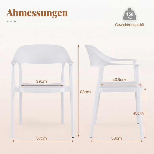 Stapelbarer Esszimmerstuhl, 150kg Tragkraft, Weiß, PP-Material