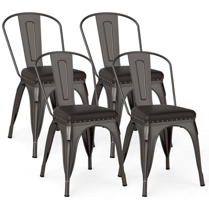 Stackable Dining Chairs Set of 4, Metal, Padded, Removable Back