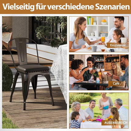 Stackable Dining Chairs Set of 4, Metal, Padded, Removable Back