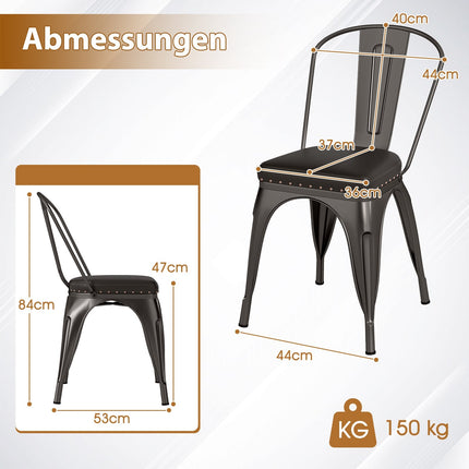 Stackable Dining Chairs Set of 4, Metal, Padded, Removable Back