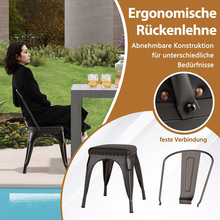Stackable Dining Chairs Set of 4, Metal, Padded, Removable Back