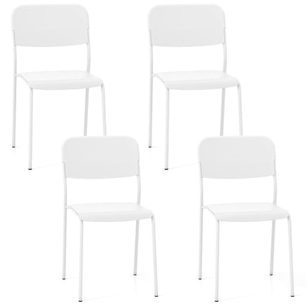 Stackable Dining Chairs Set of 4, White PP & Metal
