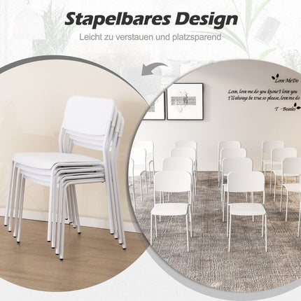 Stackable Dining Chairs Set of 4, White PP & Metal