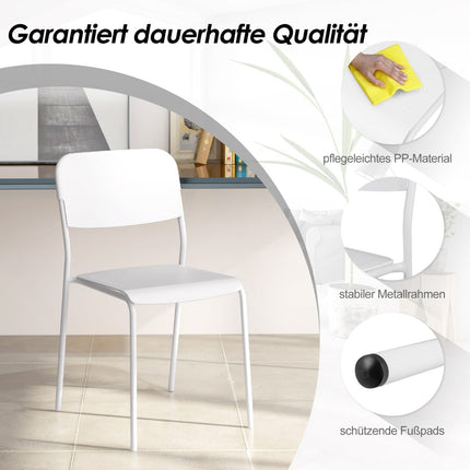 Stackable Dining Chairs Set of 4, White PP & Metal