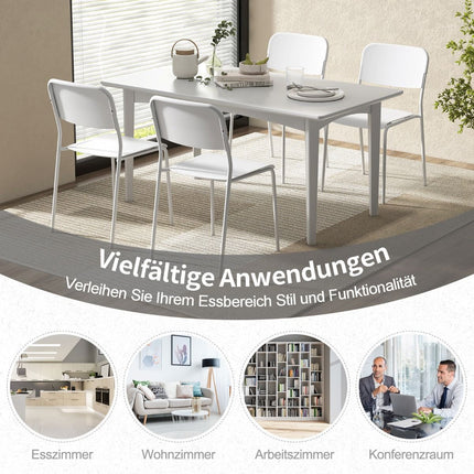 Stackable Dining Chairs Set of 4, White PP & Metal