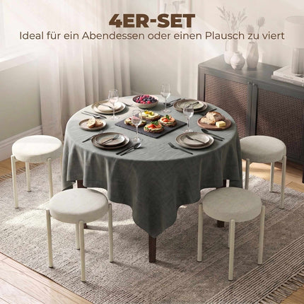 Stackable Dining Stools Set of 4 with Steel Legs, Cream White, Linen-Look