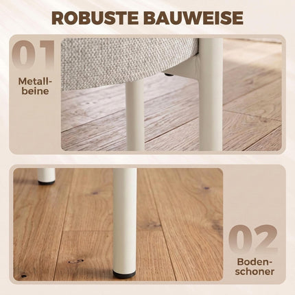 Stackable Dining Stools Set of 4 with Steel Legs, Cream White, Linen-Look