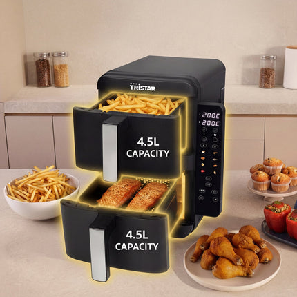 Stackable Dual Basket Air Fryer 2 x 4.5L with Sync Function, 2400W, 8 Programs