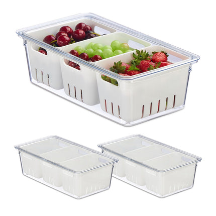 Stackable Fridge Boxes with 3 Drainage Baskets