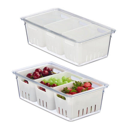 Stackable Fridge Organizer with 3 Drainage Baskets