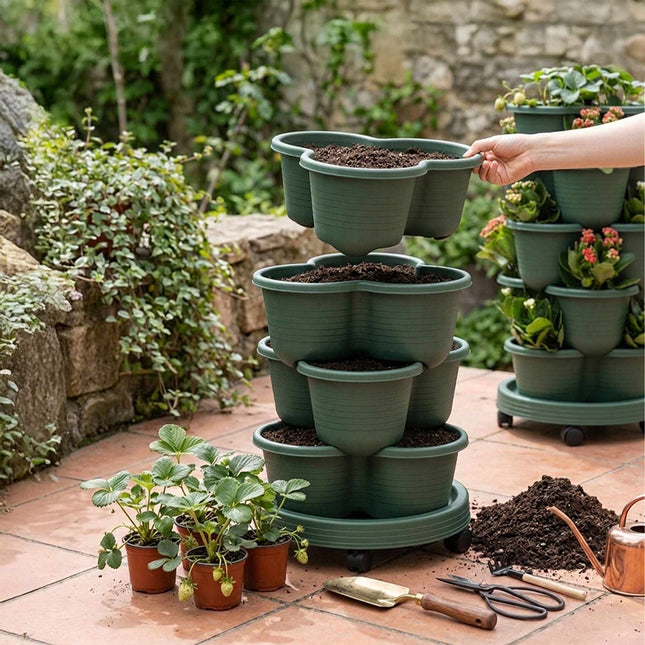 Stackable Indoor Garden Tower, 5-Tier, 15 Pots, Drainage