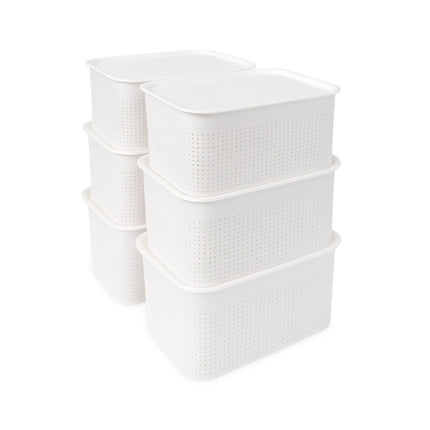 Stackable Lidded Storage Boxes, Set of 6, Ventilated