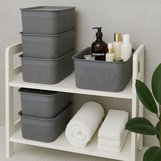 Stackable Lidded Storage Boxes, Set of 6, Ventilated
