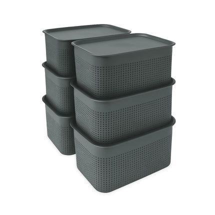 Stohovatelné úložné boxy s víkem, sada 6 ks, větrané