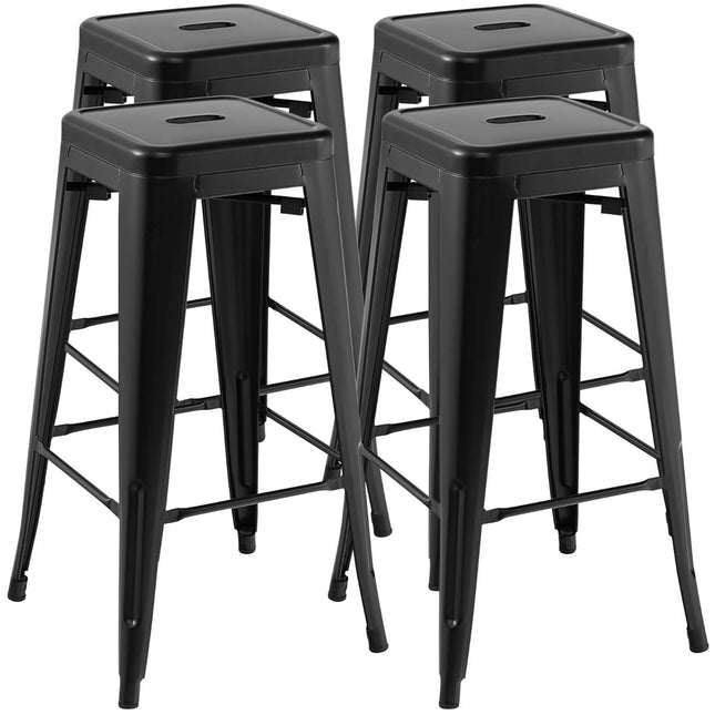Stapelbares Metall-Barhocker-Set, 76cm, Schwarz, 150kg Tragkraft
