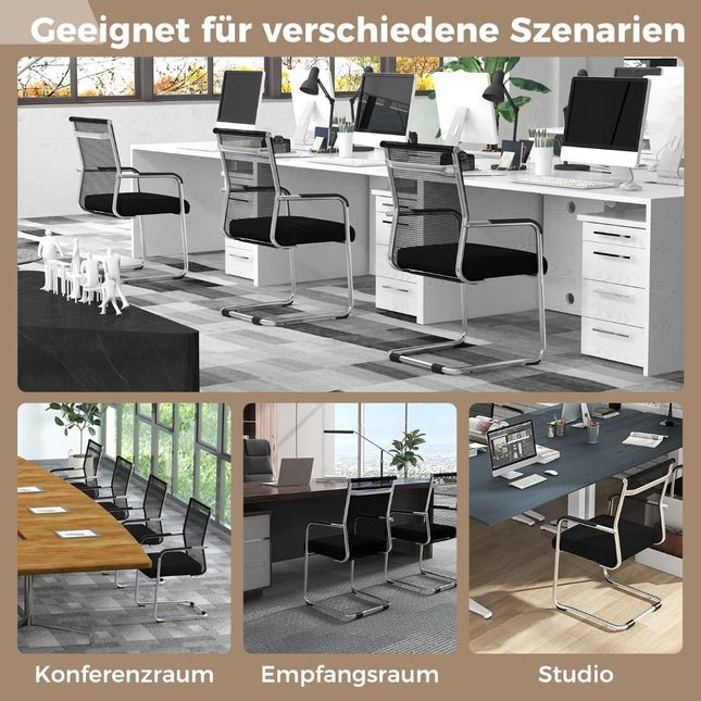Stapelbare Bürostühle 4er-Pack, atmungsaktives Netzgewebe, Schwarz
