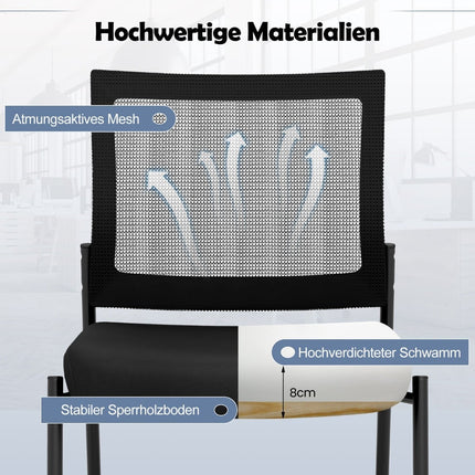 Stapelbare Bürostühle mit Rollen, 2er-Set, Schwarz