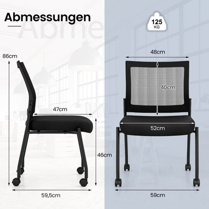 Stapelbare Bürostühle mit Rollen, 2er-Set, Schwarz