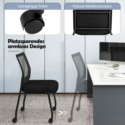 Stapelbare Bürostühle mit Rollen, 2er-Set, Schwarz