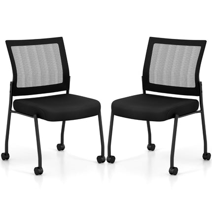 Stapelbare Bürostühle mit Rollen, 2er-Set, Schwarz