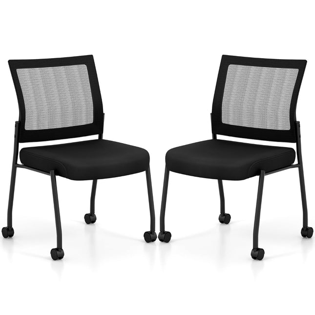 Stapelbare Bürostühle mit Rollen, 2er-Set, Schwarz