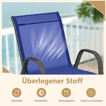 Stapelbare Outdoor-Stühle 2er-Set, Blau, Metall & Textilene