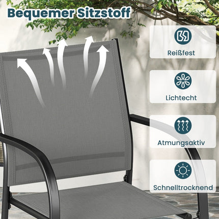 Stapelbare Outdoor-Stühle, 2er-Set, Metall & Textilene, Grau