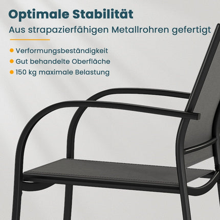 Stapelbare Outdoor-Stühle, 2er-Set, Metall & Textilene, Grau