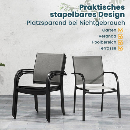 Stapelbare Outdoor-Stühle, 2er-Set, Metall & Textilene, Grau