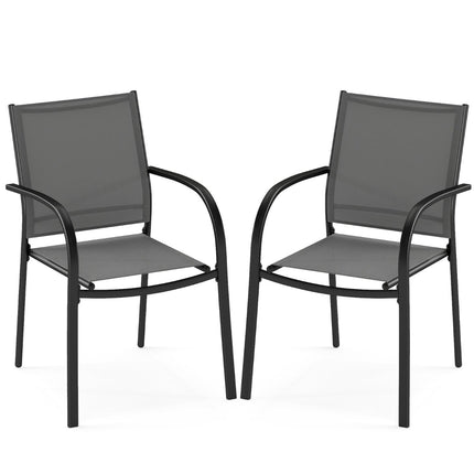 Stapelbare Outdoor-Stühle, 2er-Set, Metall & Textilene, Grau
