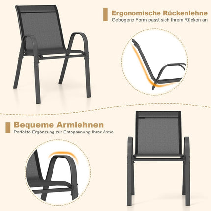 Stohovatelné venkovní židle, sada 4 ks, černé, kov a textilen