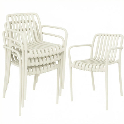 Stapelbare Outdoor-Stühle, 4er-Set, Cremeweiß, Ergonomisches Design