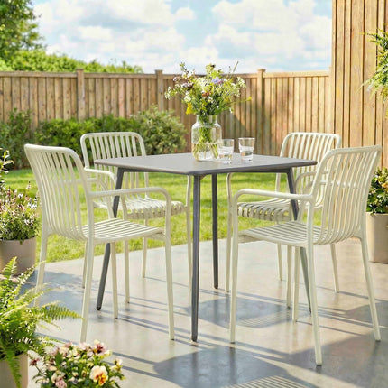 Stapelbare Outdoor-Stühle, 4er-Set, Cremeweiß, Ergonomisches Design
